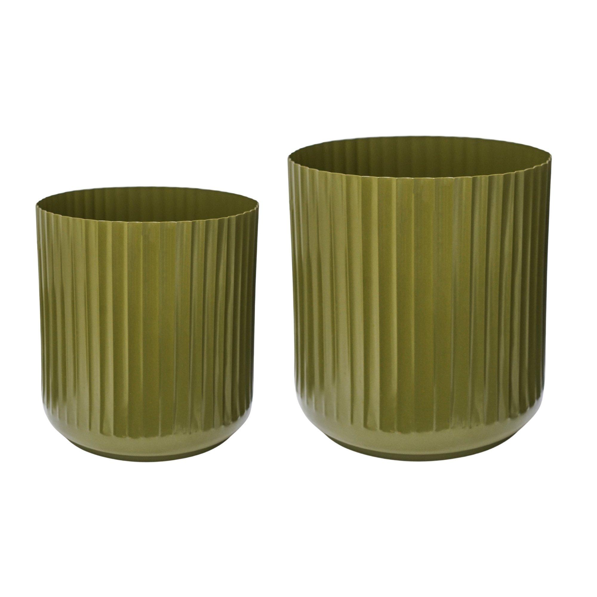 Hudson Green Corrugated Planters, Set of Two
